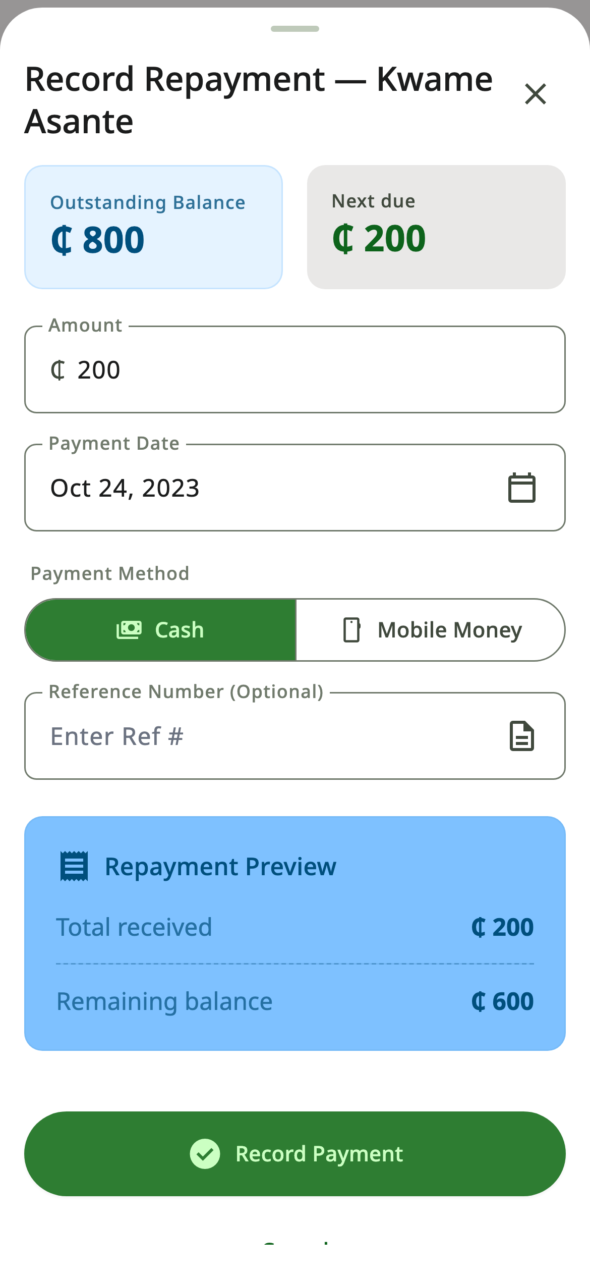 Record repayment