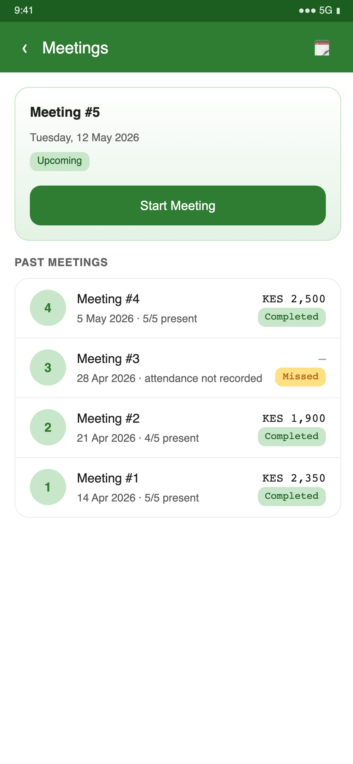 Meeting calendar