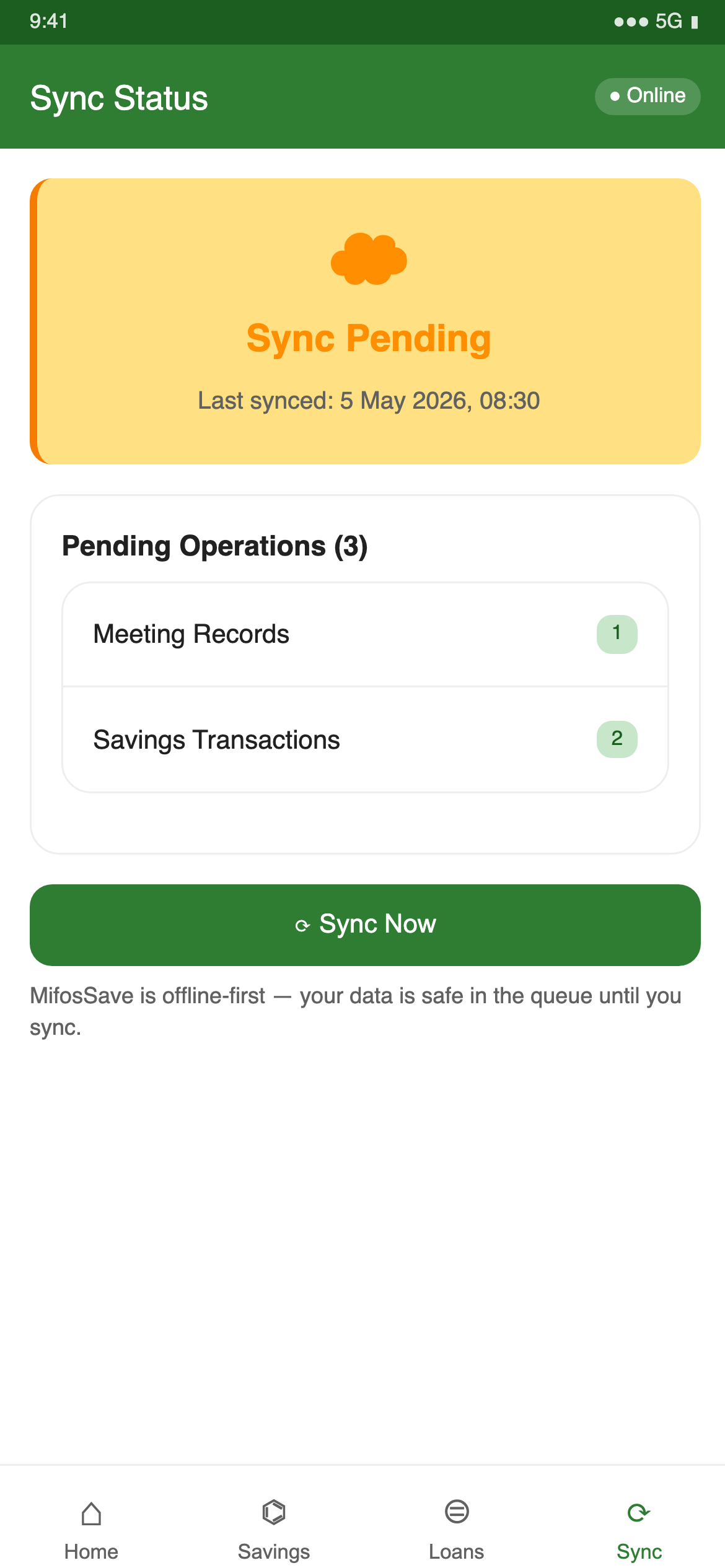 Offline sync status